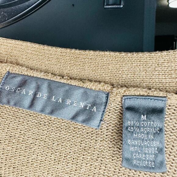 Oscar de La Renta Tan Button Front Classic Oversized Cardigan Sweater Size M - Picture 5 of 9